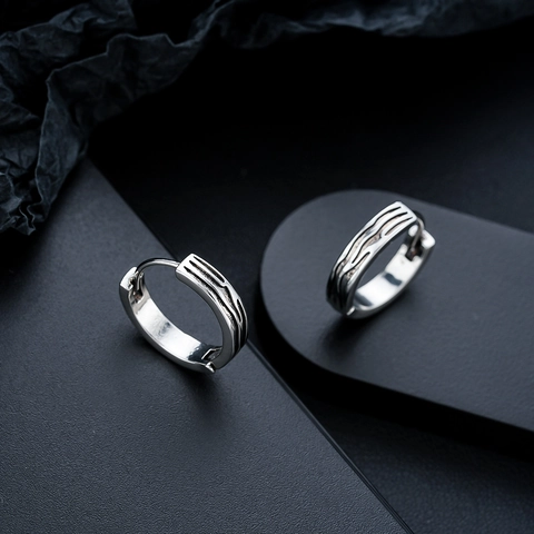 Unisex Punk Copper Hoop Earrings Black Striped Pattern Minimalist Electroplated Vintage Style Jewelry Gift For Men Women