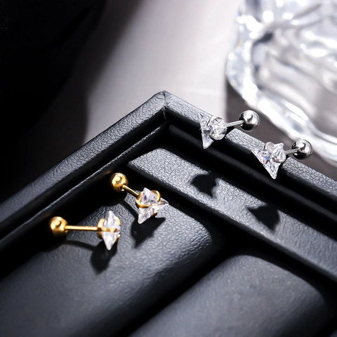 Orecchini a Bottone in Acciaio Inossidabile a Triangolo con Strass Chiusura a Vite Unisex Gioielli Orecchio