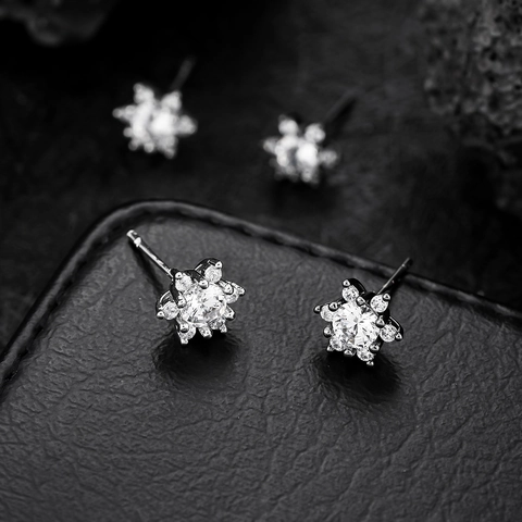 Mode Schneeflocke Ohrstecker Kupfer Strass Geometrische Mikro-Pflaster Ohr Schmuck Für Herren Damen Täglich Pendler Accessoire
