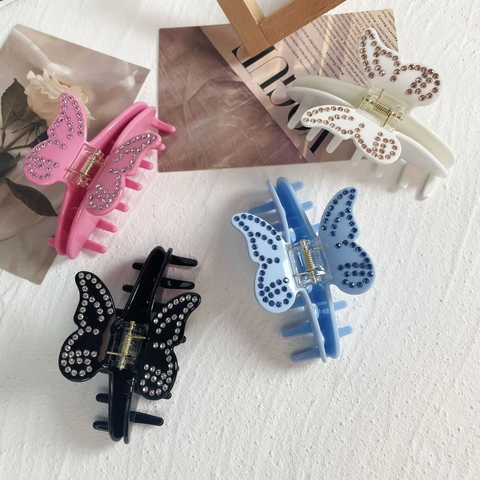 Acetat Schmetterling Haarkralle Clip Strass Verziert Vintage Koreanischer Stil Feen Haarnadel Mode Hai Clip Für Damen