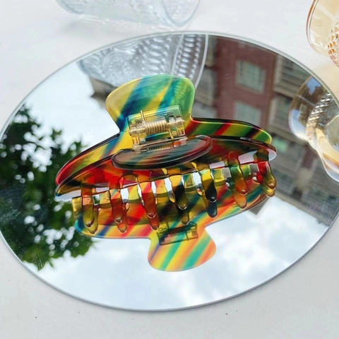 Pinza de Pelo de Acetato Vintage Y2K Grande Multicolor Patrón de Mármol Degradado Pinza de Tiburón Accesorios de Pelo Mujer