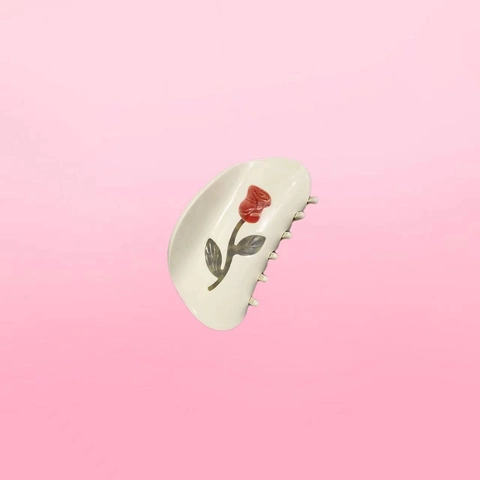 Pinzas para el Cabello de Acetato Estilo Francés Diseño Rosa Roja Concha Pinzas de Tiburón Elegantes Accesorios Cabello Mujer