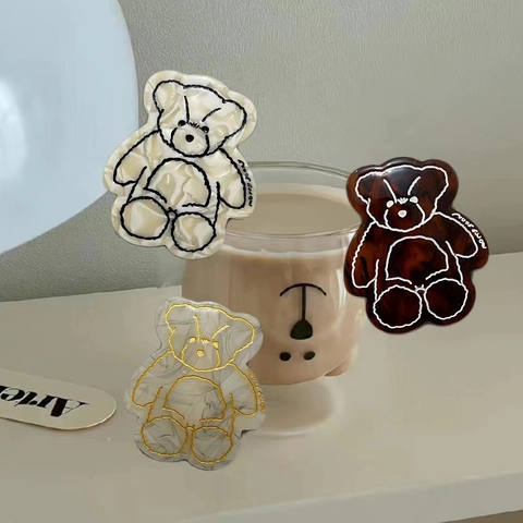 Süßer Bärenförmiger Acetat Haarklammer Süßer Cartoon Bär Federclip Marmor Schildpatt Haarschmuck Für Damen Mädchen