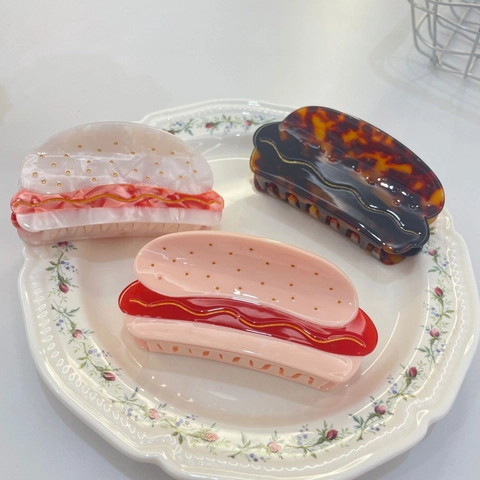 Kreative Haarklemmen In Hot-Dog-Form Aus Celluloseacetat Lustiges Lebensmittel-Thema Rutschfester Haarclip Haarschmuck Für Damen