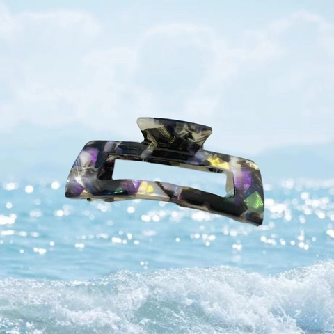 Large Acetate Iridescent Hair Claw Clip Elegant Marble Pattern Rectangular Hollow Shark Clip For Women Fashion Hair Accessory