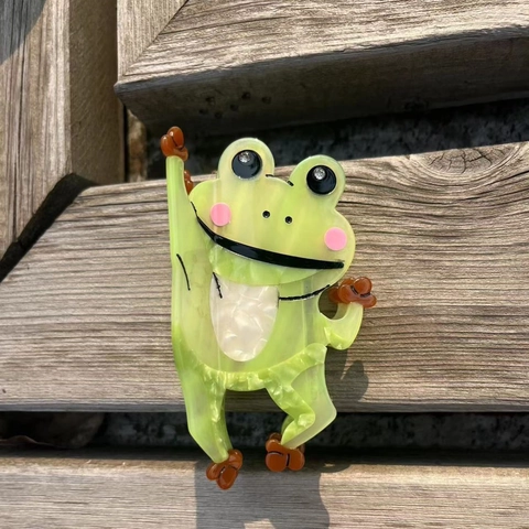 Cute Cartoon Frog Acetate Hair Claw Clips Animal Shape Rhinestone Eye Hair Accessories For Women Girls Daily Hair Clips