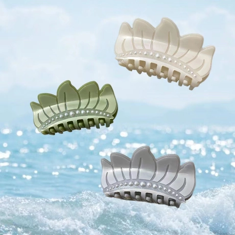 Elegante Lotusbloem Acetaat Haarklem Met Kunstparel Eenvoudige Grote Haai Clip Antislip Haaraccessoires Voor Vrouwen Dagelijks