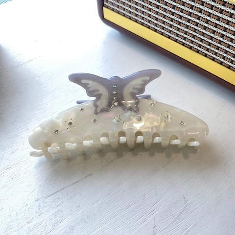 Pinza per Capelli in Acetato con Strass Farfalla Gatto Arcobaleno Grande Motivo Animale Texture Marmorea per Donna