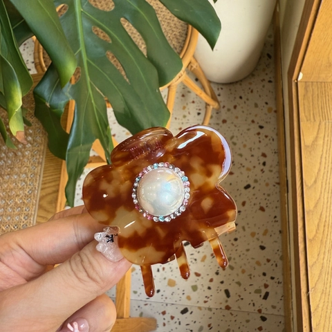 Elegantes Pinzas para el Pelo de Acetato Floral Pinza de Flor Grande Con Perlas Artificiales Strass Accesorio para el Pelo Dulce y Sencillo para Mujer