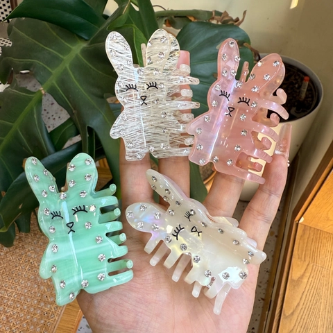 Handmade Acetate Rabbit Hair Claw Clip Rhinestone Cute Bunny Hairpin Korean Style Fashion Decorative Hair Accessory For Women