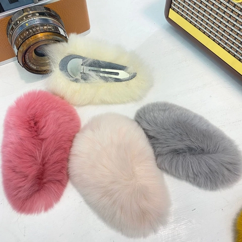 Pinza para el Cabello de Piel Sintética de Felpa Estilo Coreano Lindo Invierno Clip BB Grande Para Mujer Otoño Suave Esponjoso Color Sólido