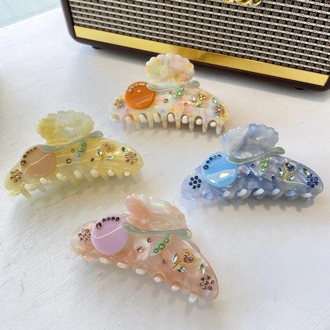 Zelluloseacetat Blume Haarkralle Mit Strass Elegant Mehrfarbig Haarklammern Große Haargreifer Haarstyling Zubehör Für Damen