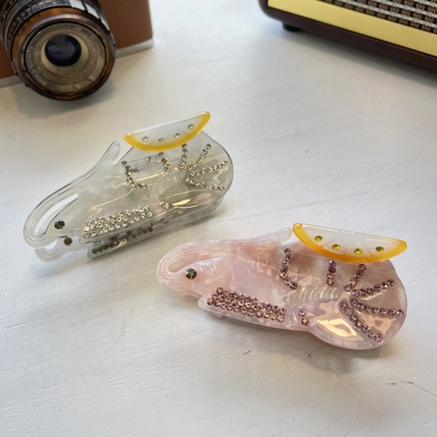 Elegante Molletta per Capelli a Gamberetto in Acetato Con Strass Decorazione Limone Rosa Grigio Clip per Capelli per Donna