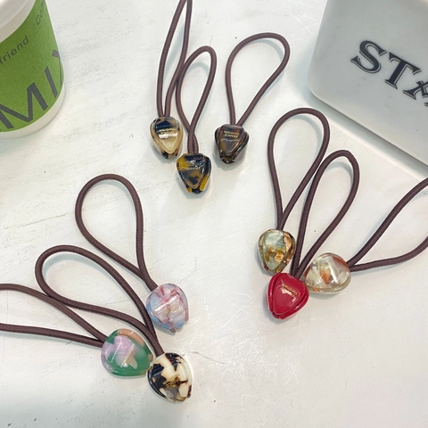 Coleteros Elásticos Hechos a Mano Estilo Coreano con Cuentas de Tulipán de Resina Textura de Ágata Jaspeada Accesorios para el Cabello para Mujeres y Niñas