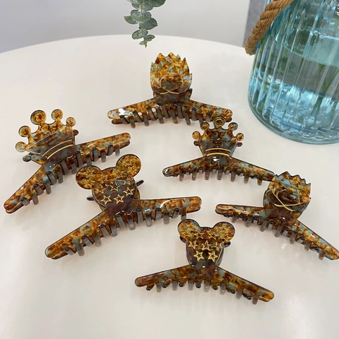 Vintage Acetate Flower Crown Mouse Head Shape Hair Claw Clip Tortoiseshell Marbling Large Small Hair Accessory For Women