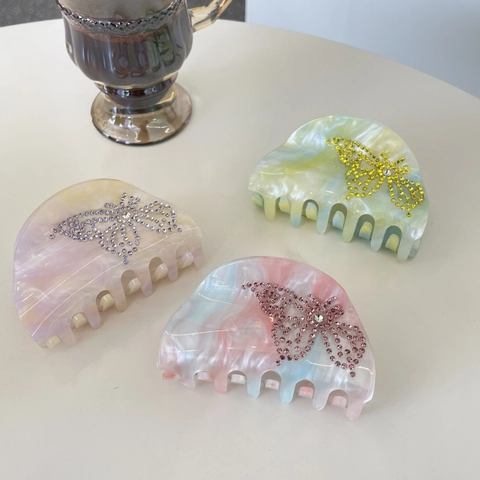 Eleganter Schmetterling Strass Haarklammer Für Damen Acryl Marmor Textur Haarspange Minimalistisch Mode Haifisch Clip Haarschmuck