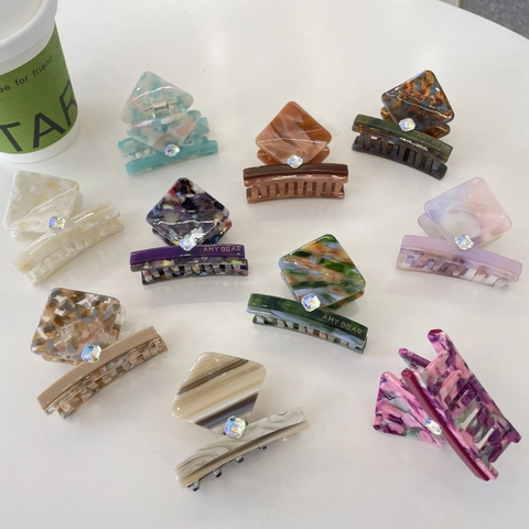 Elegant Cellulose Acetate Square Hair Claw Clip With Rhinestone Marble Pattern Shark Clip For Women Hair Styling Accessories