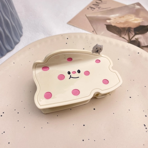 Cute Cartoon Cheese Shape Acetate Hair Claw Clip Polka Dot Smile Face Cat Decor For Women Girls Sweet Hair Accessories