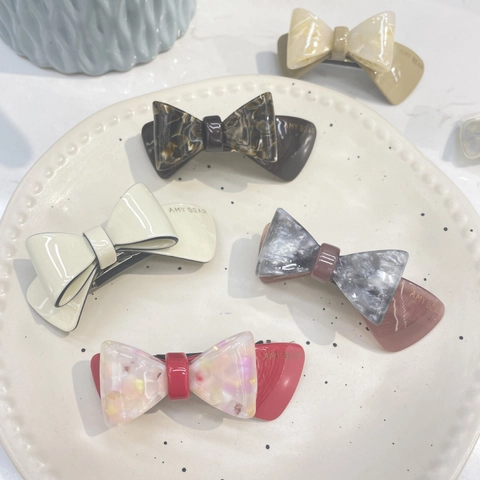 Süße Acetat Schleife Haarspange Marmor Textur Mehrschichtiger Federclip Für Damen Täglich Dating Eleganter Haarschmuck