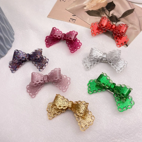 Kerstmis Glitter Kant Strik Haarclip Zoete Acryl Eendenbek Clip Glinsterende Vlinder Haarspeld Mode Accessoires Voor Vrouwen