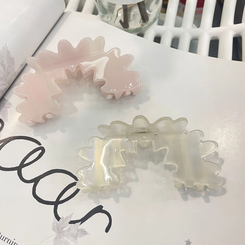 Elegante Pinza per Capelli in Acetato a Forma di Fiore Grande Bordo Ondulato Perlato Molletta per Capelli Donna Stile Coreano