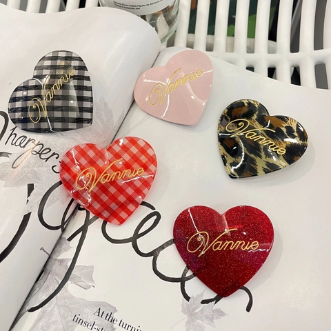Süße Herzform Acryl Entenschnabel Haarclip Für Damen Süßes Karomuster Leopardenmuster Glitzer Buchstaben Haarnadel Mode Accessoires