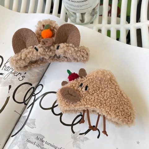 Simpatica Pinza per Capelli in Peluche di Renna per Natale Accessorio per Capelli in Lana d'Agnello Clip per Capelli Stile Orecchio di Renna Regalo