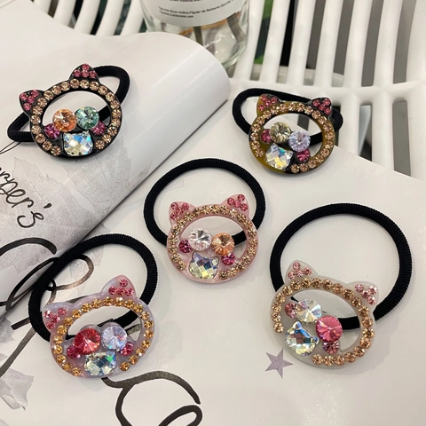 Elastici per Capelli a Forma di Gatto con Strass Stile Coreano Anelli per Capelli in Resina Accessori Animali Donna