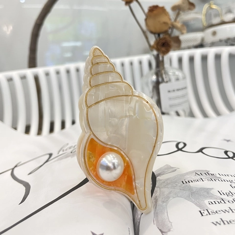 Acetat Muschel Haarkralle Mit Künstlicher Perle Eleganter Goldrand Ozeanischer Haarschmuck Für Damen Styling-Tool