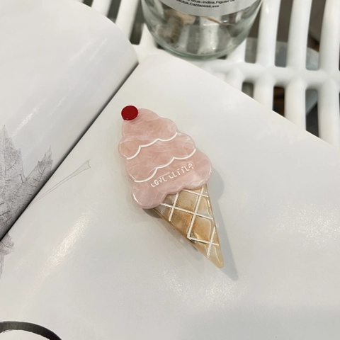 Pince à Cheveux en Acétate de Cellulose Forme Cône de Glace Fait à la Main Douce Cerise Bec de Canard Mode Impression de Lettres pour Femmes Filles