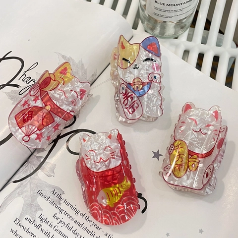 Lucky Cat Acetate Hair Claw Clip Japanese Style Kawaii Animal Shaped Hair Clip For Women Daily Decorative Hair Accessories