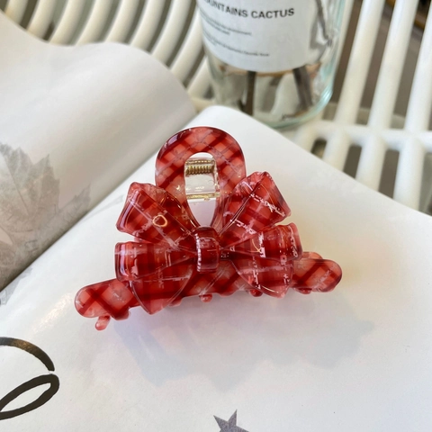 Rote Karo Schleife Haarklammer Acetat Karomuster Entenschnabel Clip Strass Spitze Haarnadeln Für Damen Tägliche Haarschmuck