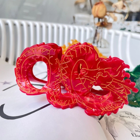 Elegante Molla per Capelli in Acetato a Forma di Drago Stile Cinese Grande Pinza a Squalo Vintage Accessori per Capelli Donna
