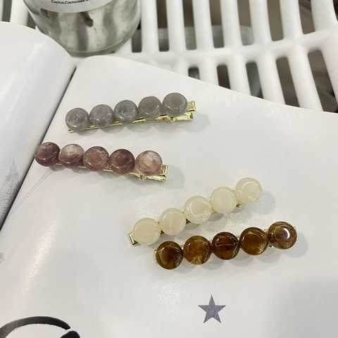 Fermagli per Capelli in Stile Coreano con Perline Tonde in Resina Marmorizzata Oro Metallo Clip a Becco d'Anatra Donna Accessori
