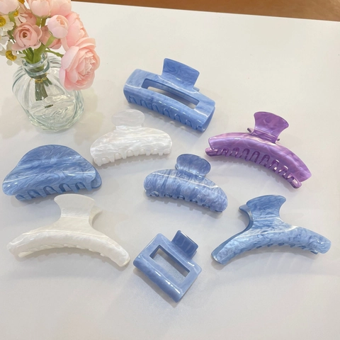 Molla per Capelli da Donna Elegante in Acrilico con Tessitura Marmorea Stile Coreano Pinza a Squalo Grande Accessorio Dolce