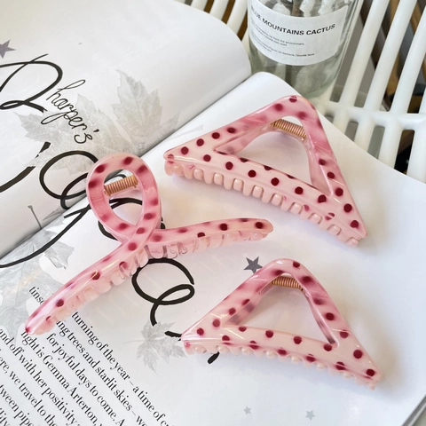 Nueva Pinza de Pelo de Acetato Rosa con Lunares Simple de Verano para Mujer Pinza Geométrica Grande en Forma de Triángulo