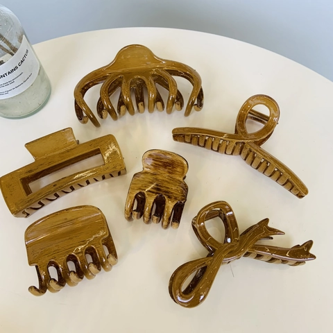 Molla per Capelli con Texture Venatura del Legno Grande Fiocco Francese Clip a Forma di Polpo Quadrato per Donna Gioielli per Capelli