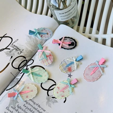 Sweet Candy Color No Mark Hair Clips Cute Bow Knot Duckbill Clips Cartoon Floral Pattern Girls Hair Styling Accessories
