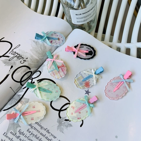 Sweet Candy Color No Mark Hair Clips Cute Bow Knot Duckbill Clips Cartoon Floral Pattern Girls Hair Styling Accessories