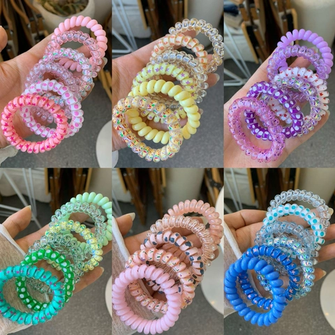 Resin Telephone Cord Spiral Hair Ties Traceless High Elasticity Floral Checkerboard Pattern Scrunchies Women Accessory