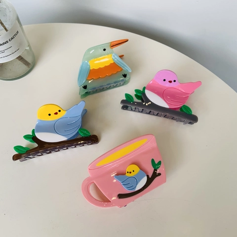 Women Cute Acetate Bird Unicorn Coffee Cup Hair Claw Clips Handmade Animal Shape Decorative Hair Accessories