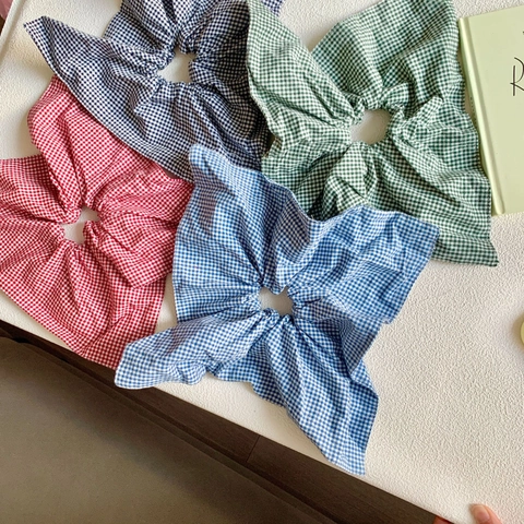 Oversized Gingham Fabric Hair Scrunchies Handmade Cotton Blend Grid Elastic Hair Ties For Women Casual Hair Accessories