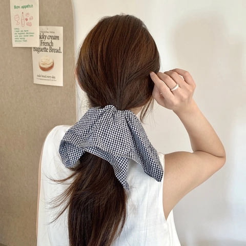 Oversized Gingham Fabric Hair Scrunchies Handmade Cotton Blend Grid Elastic Hair Ties For Women Casual Hair Accessories