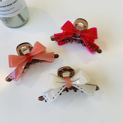 Korean Style Bow Acetate Hair Claw Clip Contrast Color Handmade Shark Clip Elegant Hair Accessories For Women Daily Jewelry