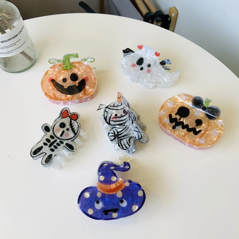 Halloween Cartoon Kürbis Geist Skelett Haarkrallen Poliertes Acryl Hexenhut Mumie Haarspangen Damen Festlicher Schmuck