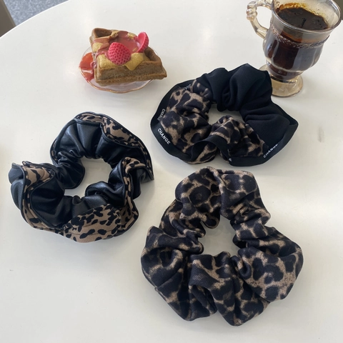 Vintage Luipaardprint Scrunchies Franse Stijl Stof PU Leer Patchwork Haarelastiekjes Voor Vrouwen Elastische Haarbanden Accessoires