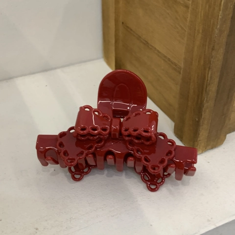 Pinza per Capelli a Fiocco in Acetato Rosso Vintage Elegante Pizzo Cuore Traforato Clip Squalo Accessorio per Capelli Donna