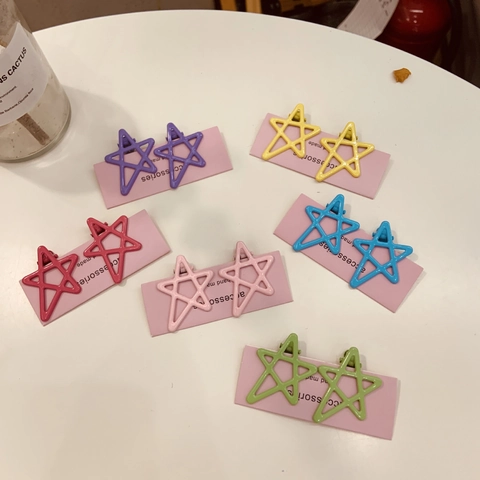 Pinzas para el Pelo de Estrella Hueca de Color Caramelo de Aleación Hechas a Mano Estilo Coreano para Mujeres Niñas