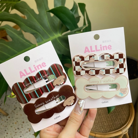 Pinza para el Cabello de Acrílico Oso Dibujos Animados Tablero Ajedrez Rayado Borde Ondulado Pinzas Laterales para Mujer Estilo Coreano