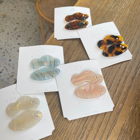 Korean Style Acetate Rhinestone Duckbill Hair Clip Irregular Marbled Tortoise Shell Side Clip For Women Hair Accessories